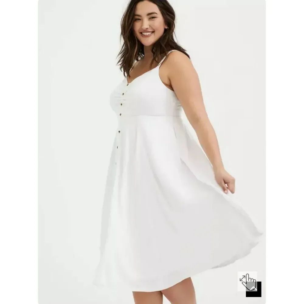 Torrid Textured Woven Button-Front Mido Dress White 3X Cottagecore Bridal Boho